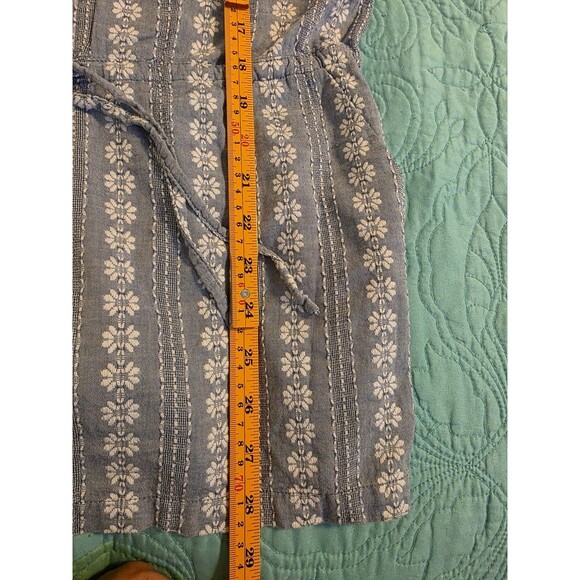 Madewell Womens Size XS Blue Seaglow Chambray Floral Drawstring Tie Neck Romper - Picture 9 of 9